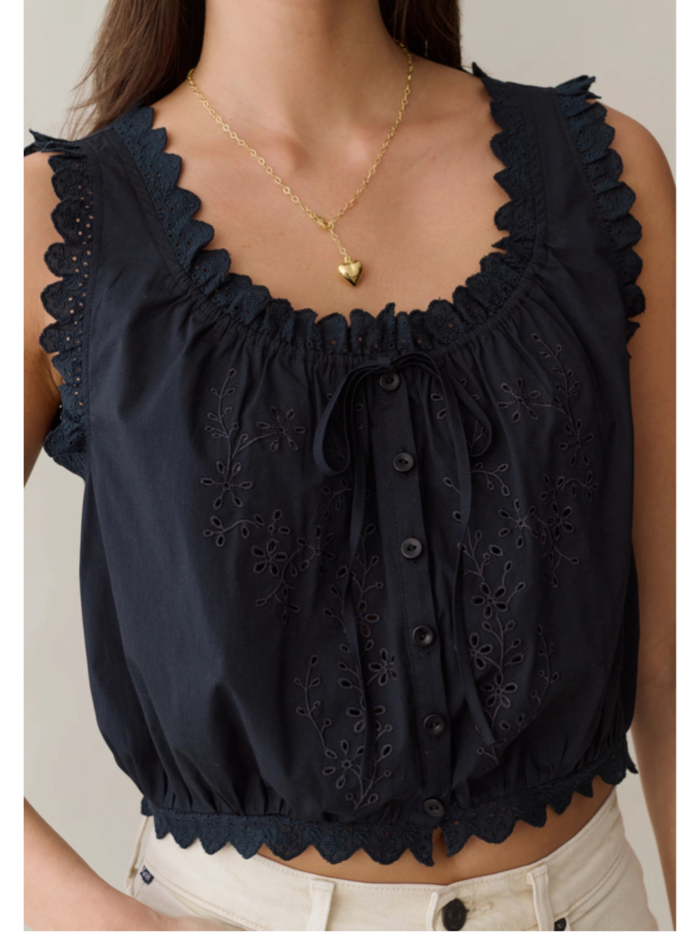 Women's Sorella Black Eyelet Embroidered Sleeveless Blouse Size S